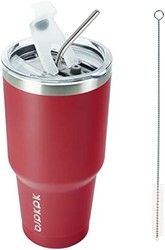 BJPKPK 30盎司(约850.5克)带盖和吸管保温杯红色