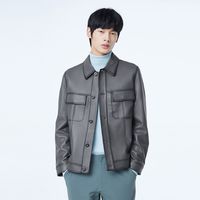 新款机车翻领羊皮革皮衣外套男春季 XXL 灰色