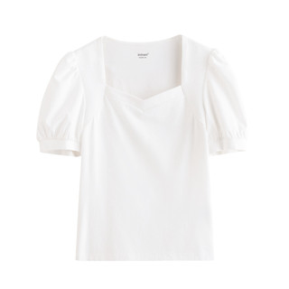 INMAN 茵曼 女士方领短袖T恤 18225212 珍珠白 L