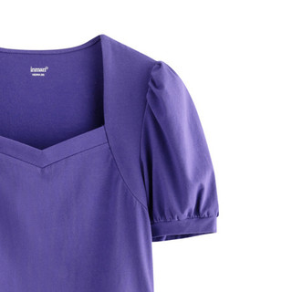 INMAN 茵曼 女士方领短袖T恤 18225212 绛紫色 XL