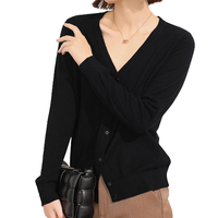 SPRING BAMBOO 春竹 女士V领羊毛开衫 WST211015 黑色 S