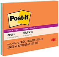 Post-it 超粘便笺鲜艳热带色彩约20.32厘米x 6英寸