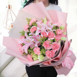 花亲全国同城配送混搭康乃馨香水百合花束生日礼物母亲节鲜花速递送