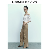 URBAN REVIVO UR2023夏季新款女装气质温柔风系带一字领露肩罩衫衬衫UWL232043