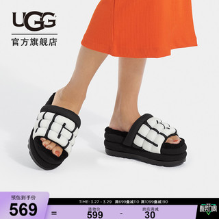 UGG2022夏季女士厚底露趾时尚logo凉鞋休闲舒适一字凉拖 1127067 38 BLK|黑色