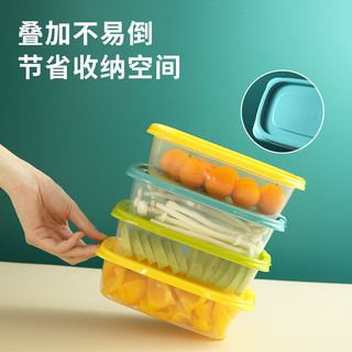 茶花保鲜盒冰箱专用食品塑料盒子新鲜盒带盖小号收纳盒冷冻密封盒 蓝色二件套 方形780mL+长方形830mL