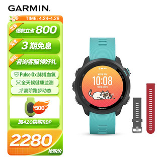 GARMIN 佳明 Forerunner245M水星蓝+灰红表带套装血氧心率跑步户外运动手表