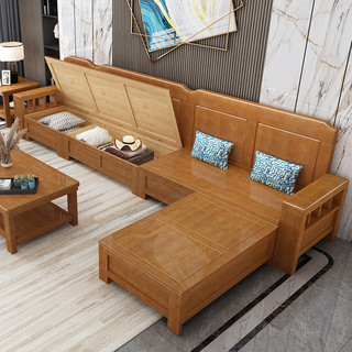一米色彩 沙发 实木沙发简约现代中式1+2+3组合冬夏两用型布艺整装储物木质组合 客厅家具