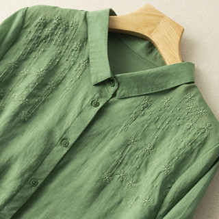 子牧棉麻 女士七分袖衬衫 Z23XA006180 绿色 XXL