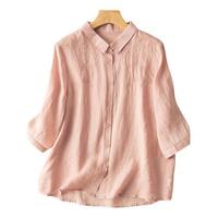 子牧棉麻 女士七分袖衬衫 Z23XA006180 粉色 XL