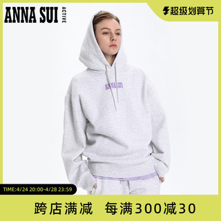 ANNA SUI 安娜苏 经典logo紫色连帽卫衣加厚磨毛宽松上衣女