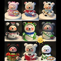 FANGHE 方赫 3D立体彩绘摆件石膏玩具10只 背包熊+12色颜料+调色板+画笔