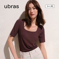 Ubras 法式圆领带胸垫柔软肌底衣打底内搭短袖夏季薄款T恤上衣女