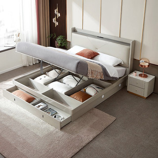 全友家居床双人床127802轻奢卧室家具欧皮软包置物床屏小户型127802 高箱床+169Ⅱ床垫（1.8米）