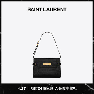 YSL/圣罗兰 女士MANHATTAN小号黑色鳄鱼纹压印皮革单肩包