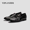 viplander2023春季新款商务休闲复古做旧一脚蹬流苏豆豆乐福鞋男 黑色胎牛 40