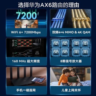 HUAWEI 华为 AX6路由器wifi6新品8通道信号放大增强7200M千兆推荐家用穿墙