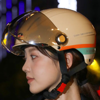 PLUS会员：YEMA 野马 电动车/摩托车头盔 无镜米色-赠短银遮阳镜 均码（52cm-62cm）