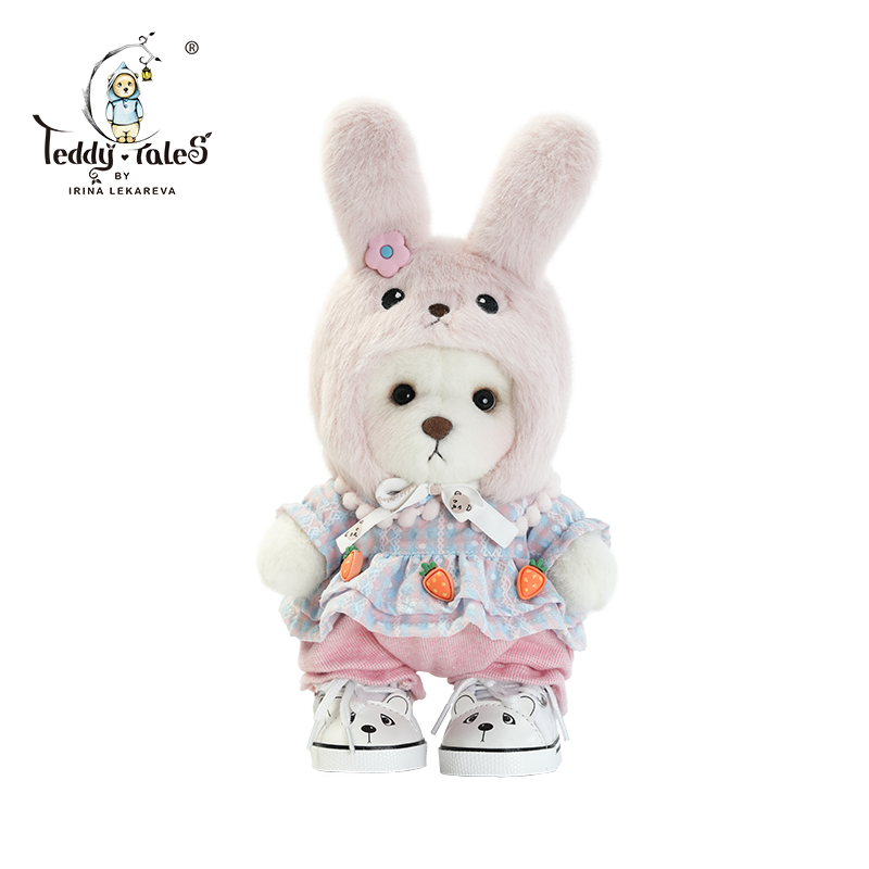 TeddyTales 莉娜熊 繁花系列 桃花小兔套装-奶白色熊毛绒玩具 20cm