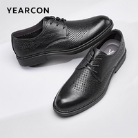 抖音超值购：YEARCON 意尔康 男鞋2023夏季新款男士镂空透气商务正装皮鞋黑色软底皮鞋