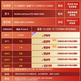 微星（MSI）星影15丨15Air游戏本12丨13代酷睿40系笔记本旗舰新品15.6英寸电脑 星影15丨13700H丨4060丨240Hz 三星5600MHz丨32G内存丨2TB固态