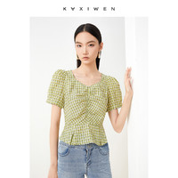 KAXIWEN 佧茜文 气质典雅格纹小衫女夏显瘦女式衬衫