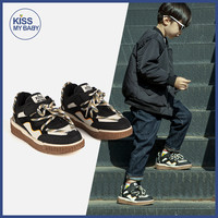 KISS MY BABY童鞋女童儿童加绒运动鞋男童休闲鞋绿雪雕木防滑板鞋