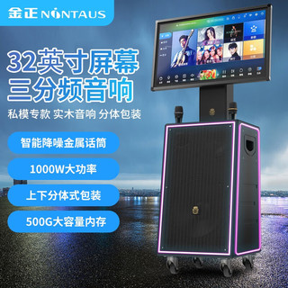 金正（NINTAUS）广场舞音响带显示屏户外k歌音箱蓝牙声卡唱歌机ktv家用视频点歌机 黑色15英寸低音32英寸屏幕 标配双无线话筒