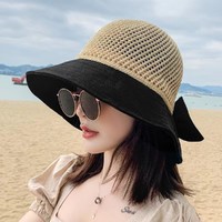 夏季登山帽女士韩版渔夫帽百搭撞色户外沙滩太阳帽防晒盆帽