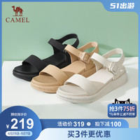 CAMEL 骆驼 女凉鞋2023年新款软底一字带凉鞋女夏季露趾真皮厚底凉鞋女款