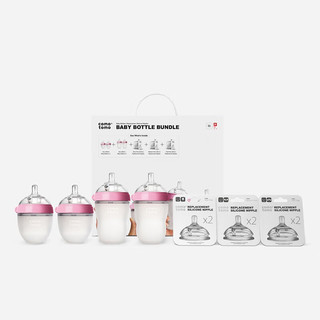 可么多么（Comotomo）婴儿奶瓶套装，樱花粉色(7件套）0-3岁全年龄段