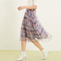 限尺码：ONLY 春季时尚网纱拼接格子设计中长款半身裙女