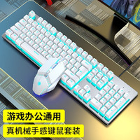 前行者 gx300真机械手感键盘鼠标套装游戏电竞有线键鼠笔记本台式电脑办公吃鸡外设 亮洁白-蓝光