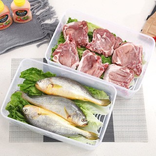 HOUYA 厨房冰箱收纳盒冻肉盒海鲜鱼类冷冻盒 带盖冷藏沥水保鲜盒 中号