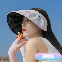 沧沐布伊  ins彩虹黑胶贝壳帽日系渐变色防晒遮阳帽防紫外线空顶帽 渐变粉色