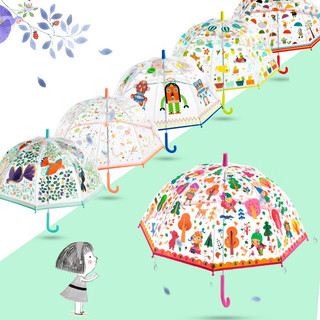 DJECO 雨伞儿童彩虹伞拱形手动亲子变色长柄透明女童男童机器人幼儿园 儿童透明雨伞-雨中嬉戏DD04809
