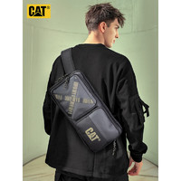 CAT 卡特彼勒 卡特胸包单肩斜挎包PU斥水骑行机车包潮iPad平板包个性男黑84165