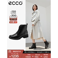 ecco 爱步 马丁靴女 简约系带皮靴靴子短靴女 伊莱娜202153 黑色20215301001 37