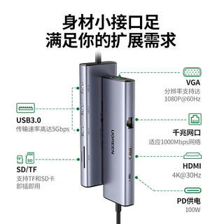 UGREEN 绿联 Type-C扩展坞USB-C转HDMI雷电3/4拓展坞转换分线器网口转接头通用苹果电脑MacBook Air华为笔记本ipadpro