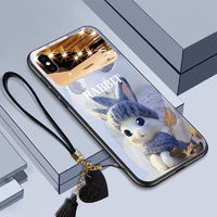 潮尚美 苹果X手机壳网红玻璃化妆镜子iPhoneXS个性潮流兔子防摔保护套硬 玻璃镜子-蓝色羊毛衣兔 苹果X