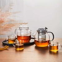 pinztea 大容量锤纹茶水分离耐高温煮茶烧水玻璃泡茶壶1壶6杯