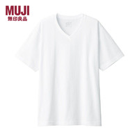 MUJI 無印良品 无印良品MUJI男式短袖纯棉水洗天竺编织 V领T恤ABA02A2S白色出行