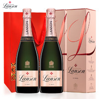 兰颂（Lanson）法国兰颂桃红天然香槟起泡酒原瓶进口红酒 750ml*2双支礼盒装