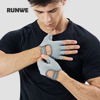 RUNWE 朗威 健身手套男女器械训练骑行耐磨防滑液态硅胶半指运动护具防滑 星空灰色 均码