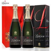 兰颂（Lanson）法国兰颂黑牌天然香槟起泡酒原瓶进口红酒  750ml*2双支礼盒装