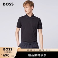 BOSS 男士夏季翻领棉质常规短袖polo衫 001-黑色 M