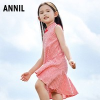 Annil 安奈儿 童装女童无袖连衣裙2022夏季新款格子纹裙子纯棉旗袍中国风