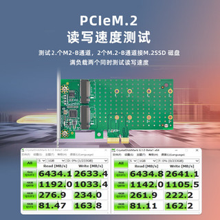 EB-LINK PCIe X1转M2双口SATA扩展卡双口M.2接口NGFF转接卡SSD固态硬盘双盘位满速直通卡