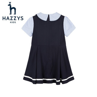 哈吉斯（HAZZYS）童装女童连衣裙儿童裙子夏季新品中大童撞色a字半袖裙 藏蓝 110cm