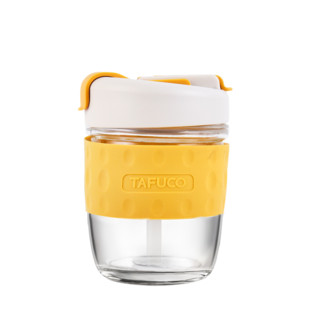 TAFUCO 泰福高 玻璃杯双饮口吸管水杯便携防烫手耐热大容量杯子 T8150-雏菊黄-390ml